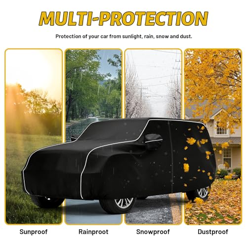 Image of 420D Waterproof car Cover Compatible with 2007-2025 Jeep Wrangler JK JL 4-Door, Outdoor Waterproof All-Weather car Cover, Sun Protection, Frost Protection, Snow Protection, with Door Zipper