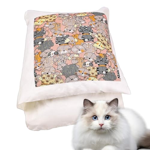 Sac de couchage doux pour chat avec tapis chauffant lavable intégré - 8