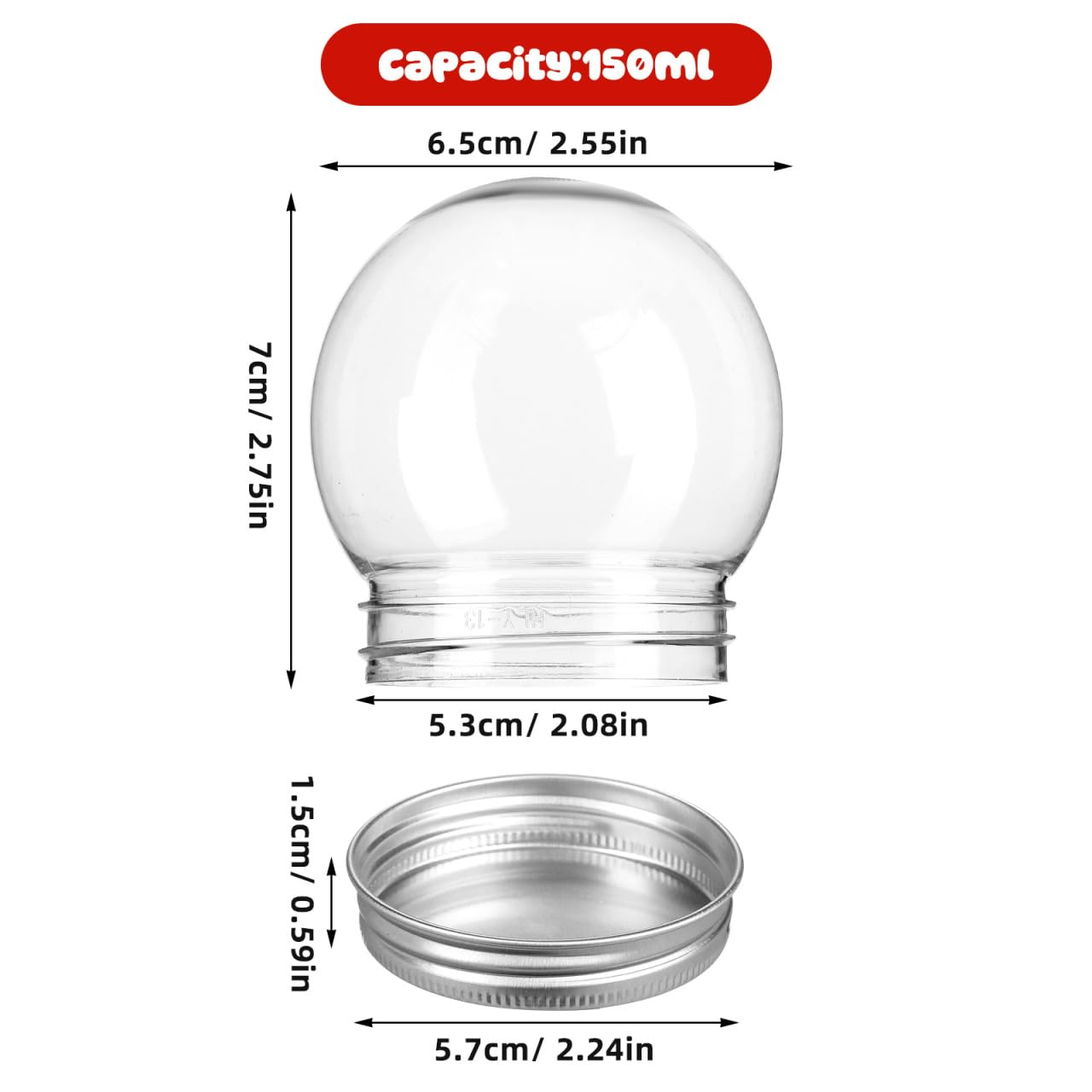iplusmile 12 sfere di neve da 150 ml fai da te in plastica trasparente con coperchio svitabile, bottiglia di caramelle in vuoto per lavori fai da te