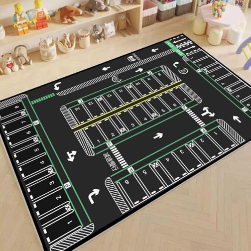 Guyyelt 遊びマット 子供ゲームパッド 数字柄 道路交通 プレイマット カーペット 防音 防汚 洗える 抗皺不熱 防水 床暖房対応 ベビーや子供の部屋 早期教育 寝室 保育園 幼稚園 床暖房対応 (120*160cm,黒い駐車場)