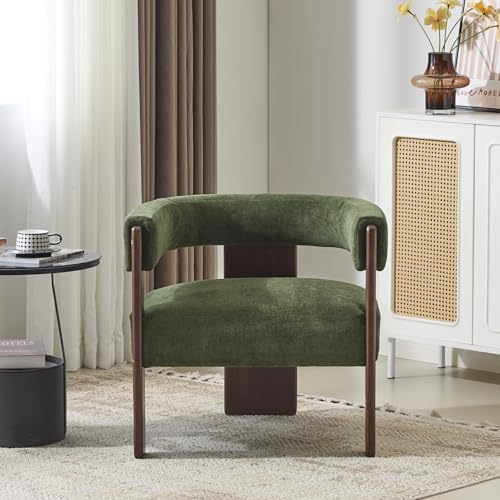 Christopher Knight Home Nettie Modern Accent Chair for Living Room, Velvet Fabric Single Lounge Sofa Chair with Wooden Frame, Comfy Reading Chair for Bedroom, Lounge Armchair with Cushion, Olive Green