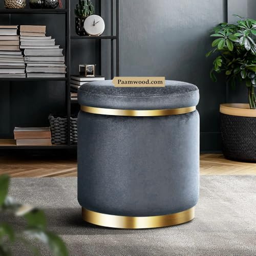 Image of Paamwood Velvet Sitting Stool - Luxurious Ottoman Footrest for Bedroom & Living Room, Wooden Sofa Side Stool, Makeup Chair, Pouf for Home & Office Decoration (Gray Pack of 6)