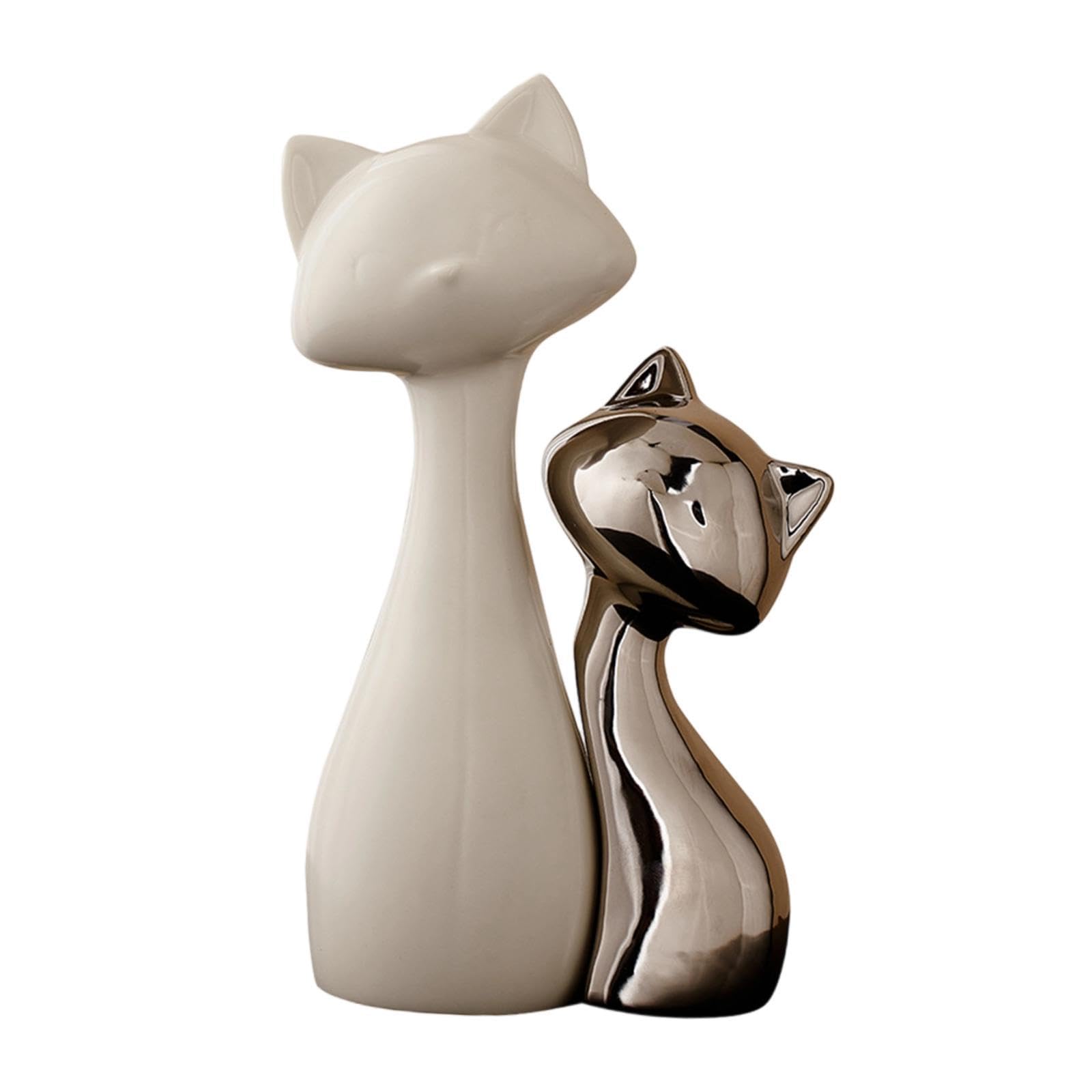 Figurilla De Gato para Estantería 2-Pzas Ornamento De Mesa