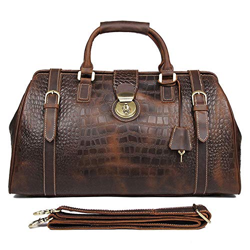 Leather Travel Duffel Crocodile Pattern Casual Luggage Handbag Gym Sports Overnight Weekend Retro Carry on Bag Brown Sports Overnight Gym Luggage Weekend Tote