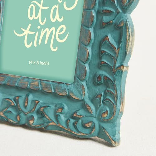 Image of Chumbak Victorian Jharoka Hand-Carved Resin Photo Frame Small | Green Teal | Table & Wall Display | Boho Home Decor | Fits 4x6 Photo | Unique Housewarming & Birthday Gift