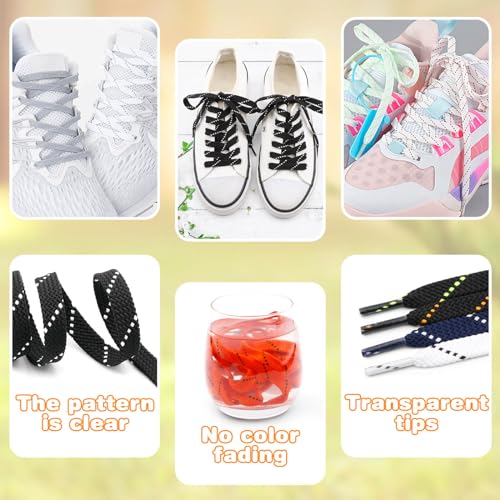 Image of Flat Shoelaces Multicolor Twill Point Thick Shoe Lace Shoestring 2 Pair