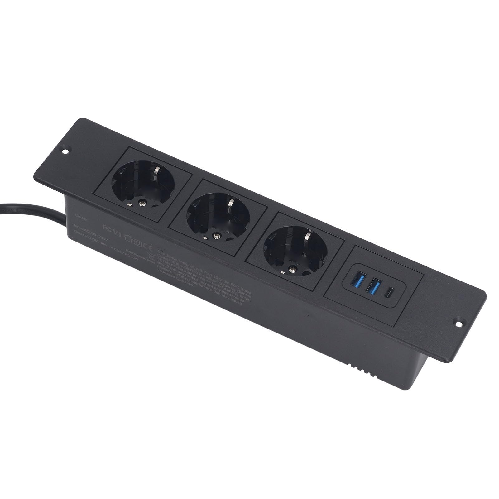 Sxhlseller Multipresa da Scrivania per PC Presa da Incasso Ignifuga USB Multipresa con 3 Prese 2 Porte USB A 1 C Porte PD20W per Tavolini con Cassetti (BLACK)