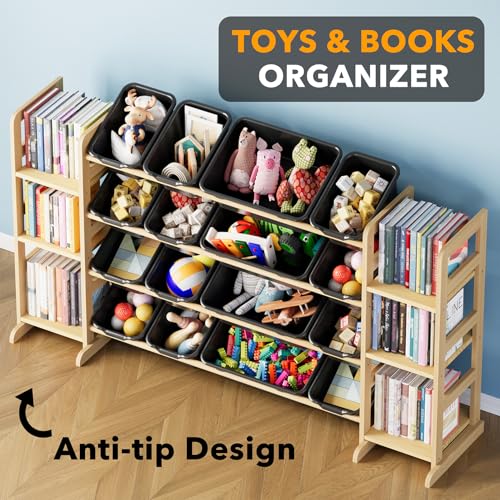 Image of SpaceAid Toy Storage Organizer with 6 Shelves and 16 Bins, Toy Organizers Storage Bookshelf, Kids Bin Shelf Toys Box Bookcase for Bedroom Playroom Organization Room Decor, True Black