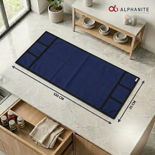 Image of Microwave Oven Top Cover - Durable, Dustproof, Waterproof Microwave Cover, Oven and Microwave Top Cover with Modern Design and 4 Side Pockets (NAVY BLUE, GENERAL)