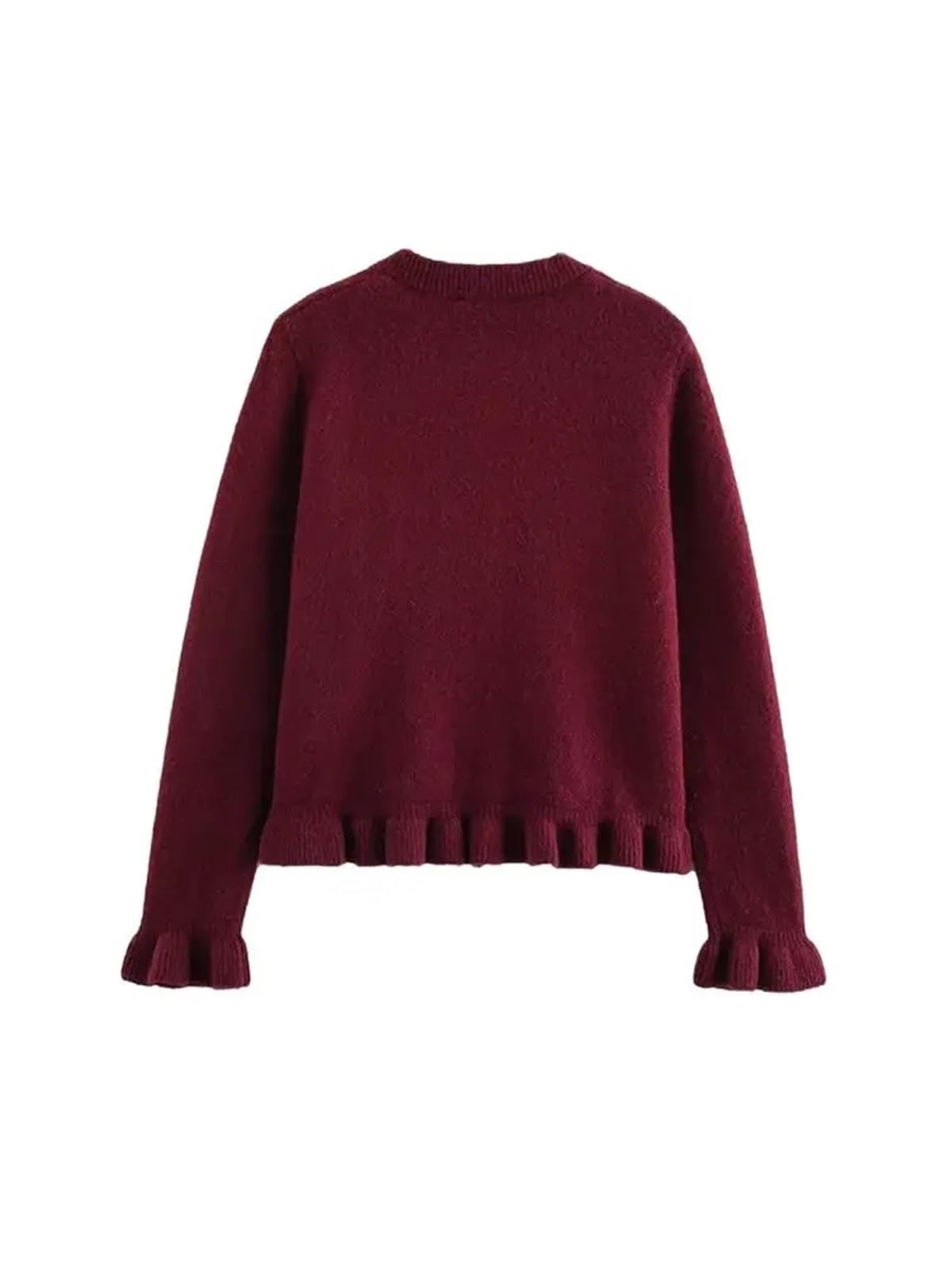 Cárdigan para Mujer Cárdigan de Punto con Volantes for Mujer, suéter Elegante Cuello Redondo, Manga Larga y Botones Delanteros, Prenda Exterior