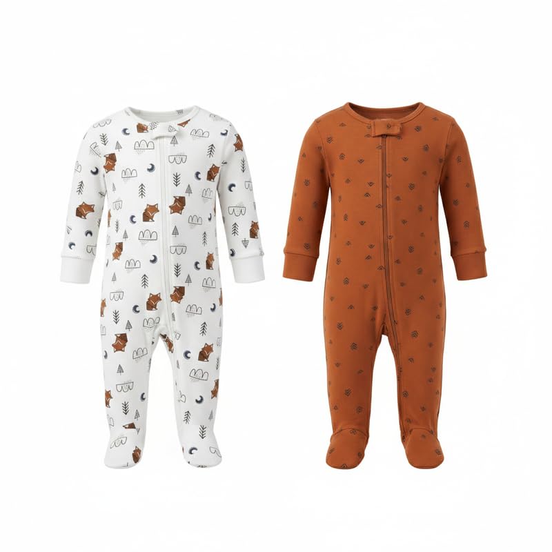 Premium Cotton 2-Pack Sleep N Play for Baby Boy | Long Sleeve Romper Sleepsuit Nightwear | 0-9 Months | 100% Cotton, Soft, Stretchable | Gentle on Skin