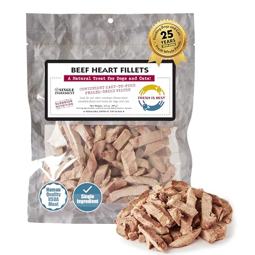 Fresh Is Best Beef Heart Fillets Freeze Dried Dog Treats Raw Freeze Dried Dog Food for Cats & Canines Training Treat in Resealable Zipper Bag Grass-fed & Finished Beef Made in the USA