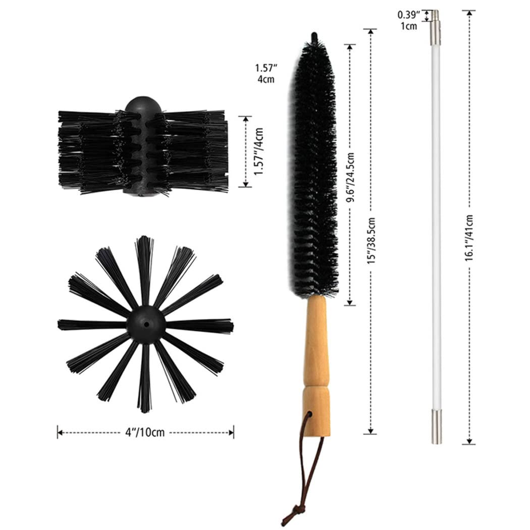 Spazzole per Camini Fumaria, Spazzola per Camino con 9/18 Aste 1/2 Testine 1 Connettore 1 Spazzola Lunga, Kit di Spazzamento per Camino Sfiato Dell'asciugatrice,9 Rods + 1 Brush Head