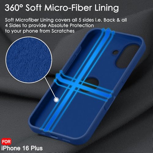 Image of TheGiftKart Liquid Silicone Back Cover Case for iPhone 16 Plus | Soft Micro-Fibre Lining Inside | Camera & Screen Protection | Shockproof Back Cover for iPhone 16 Plus (Silicone, Blue)
