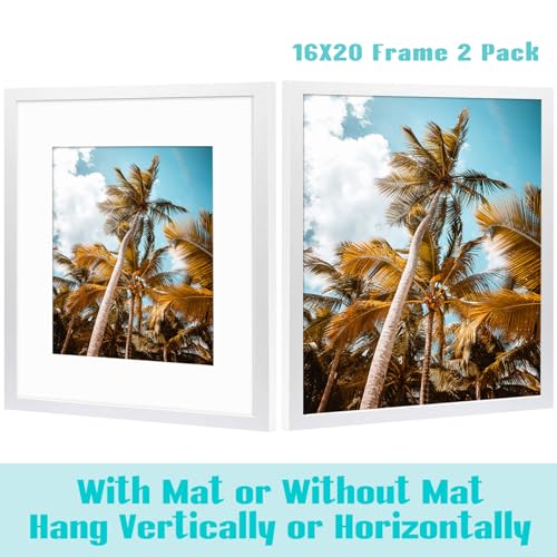 Image of Frametory 16x20 Picture Frame for Wall, Display Picture 11x14 with Mat or 16x20 Without Mat, Gifts for Family (White, 6 Pack)