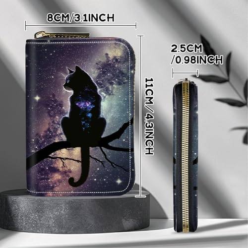 Image of Cute Credit Card Holder with Zipper, Cat Nebula RFID-Blocking Card Case Small Wallet for Women Men, Multi-slot Card Organizer Case Travel Accordion Wallet