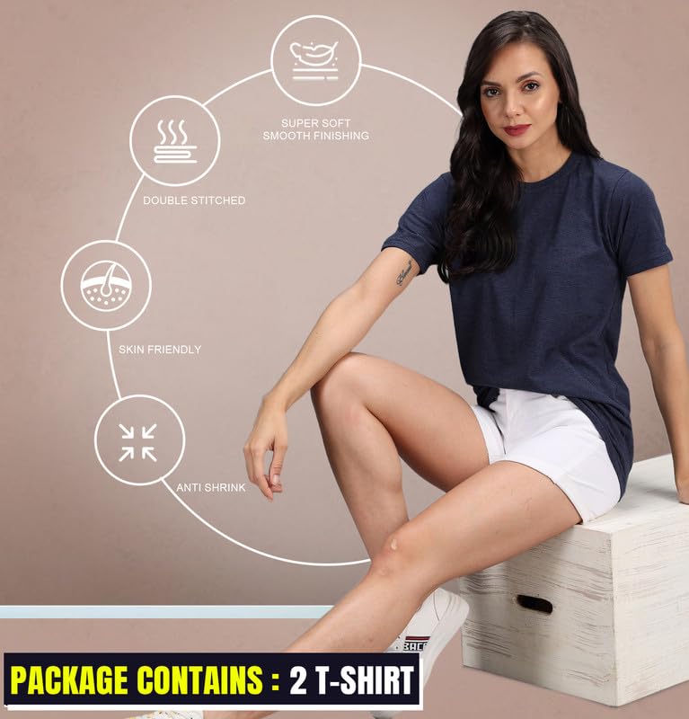 Image of Sleepynuts Women's S to 3XL Premium Half Sleeve Round Neck Plain Combed Cotton Tshirt Pack of 3 Loose Fit T-Shirts Combo