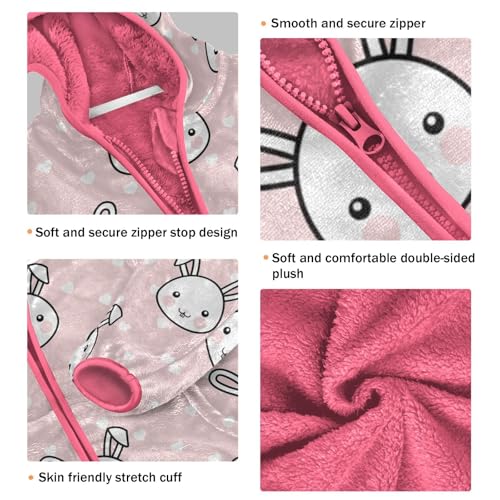 OTVEE Cute White Rabbit Bunny Kids Hoodie Jacket Fall Spring Full Zip Warm Outwear Coat3