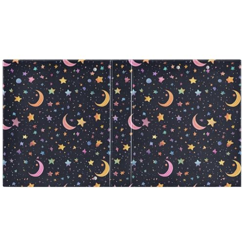 Image of 3 Ring Binder Star Moon Black 1.5 inch Binders Three Ring Binders with Clipboard Fit 8.5'' x 11'' Paper 3 Interior PVC Clear Pockets for Office Supplies