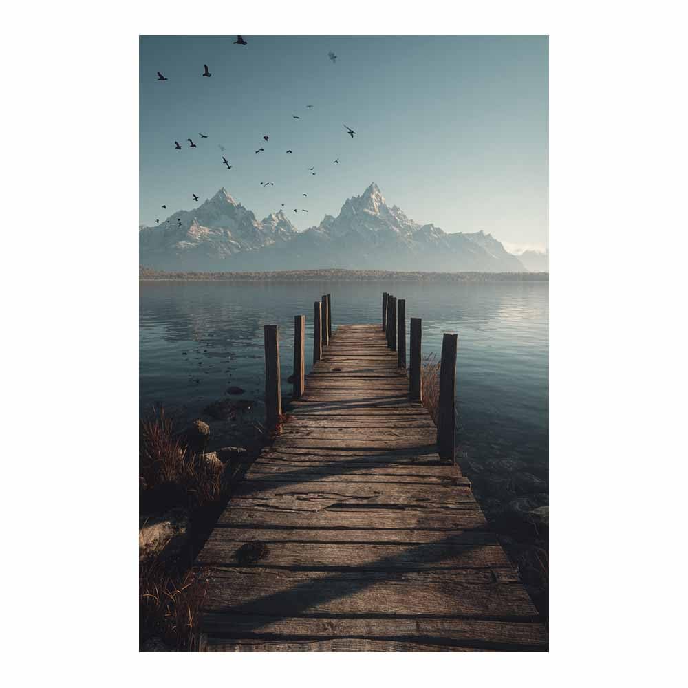 HUYEEI Landscape Wall Art Lakeside Bridge Modern Canvas Print On Artwork, Suitable for living room, bedroom, for Kids Room Decoretc.(blue)-70x100cm Unframed