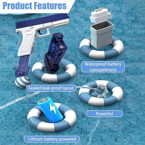 Image of WISHKEY Water Blaster Gun Toy with Rechargeable Battery, Long-Range High-Powered Water Gun, Large-Capacity Water Tank, Durable Kid-Safe Design for Outdoor Summer Fun (Pack of 1, Blue)