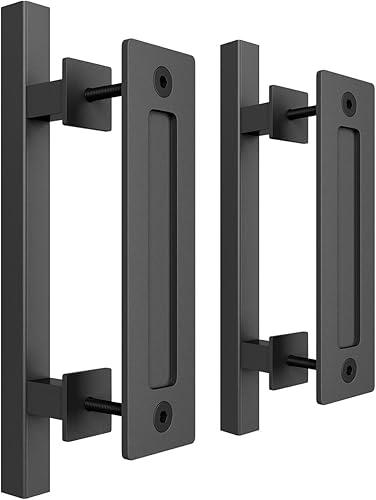SMARTSTANDARD Juego de 2 manijas de puerta de granero, diseño rústico grande de dos lados, manija de puerta corrediza para puertas, garajes,