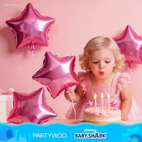 Image of PartyWoo Baby Shark Family Foil Balloons 13pcs Baby Shark Family Pink Round Star Mylar Helium Balloons for Boys and Girls Birthday Decorations Under the Sea Ocean Kids Birthday Party Decorations