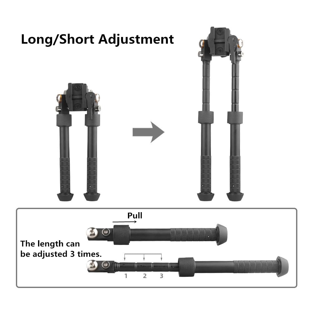 360 Degree Rotation Aluminum Alloy Bipod Adjustable Extension Quick Detach Picatinny 21mm Rail Mount with Spikes with Metal Foregrip