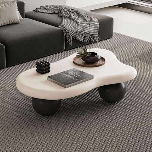 Modern Cloud Coffee Table with 3 Ball Legs, Cute Irregular Shaped Coffee Table, Low Center Table Tea Table for Living Room Apartment (47.2''L × 31.5''W × 13.78''H)