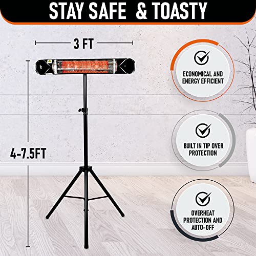 Wave 1500W Carbon Infrared Heater - Wall-Mounted & Freestanding with Remote - Quiet & Weatherproof for Indoor/Outdoor Use - Experience Next-Level, Efficient Heating