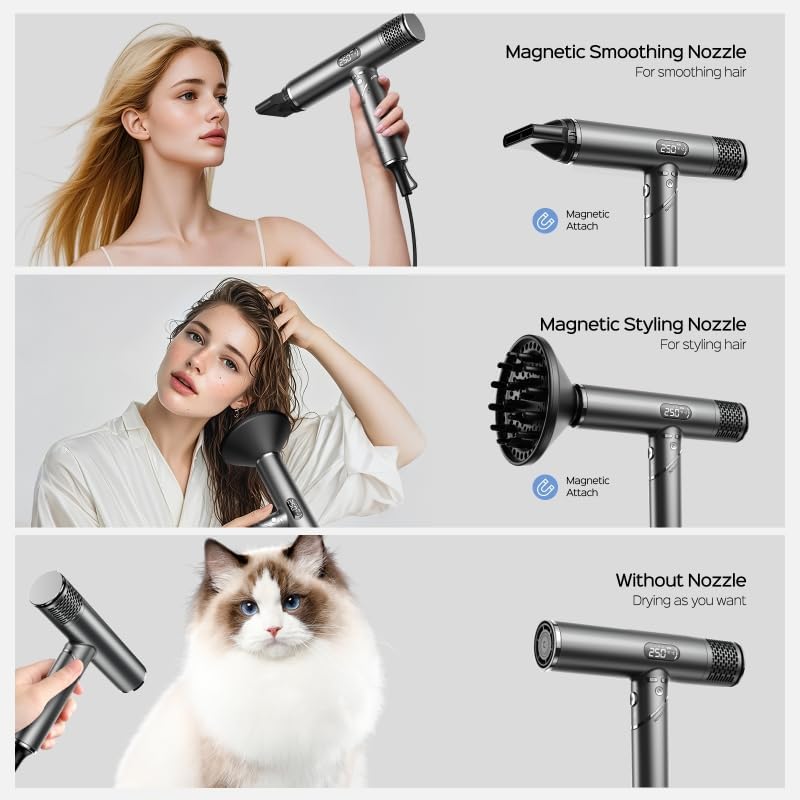 Miniatura 6 de Lena F10 - Secador de pelo difusor, de alta velocidad, con tecnología iónica, ligero y portátil, temperatura y velocidad ajustable, bajo ruido y