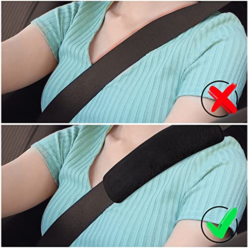 Aomig 2 Stück Gurtpolster, Premium Gurtschoner Kinder Auto Schulterschutz, Auto Gurt Polster Nackenstütze für Kinder und Erwachsene, Polsterung Gurtschutz für Reise Mehr Komfort auf Reise (B-Schwarz)
