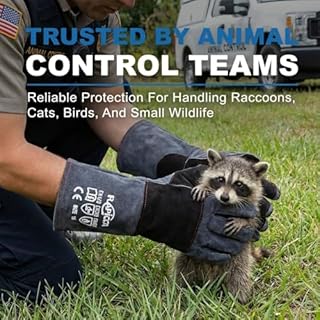 RAPICCA Animal Handling Gloves Bite Proof Reinforced Leather Padding Dog,Cat Scratch,Bird Handling Falconry Gloves Grabbing,Reptile Squirrel Snake Bite 22in Grey-Black