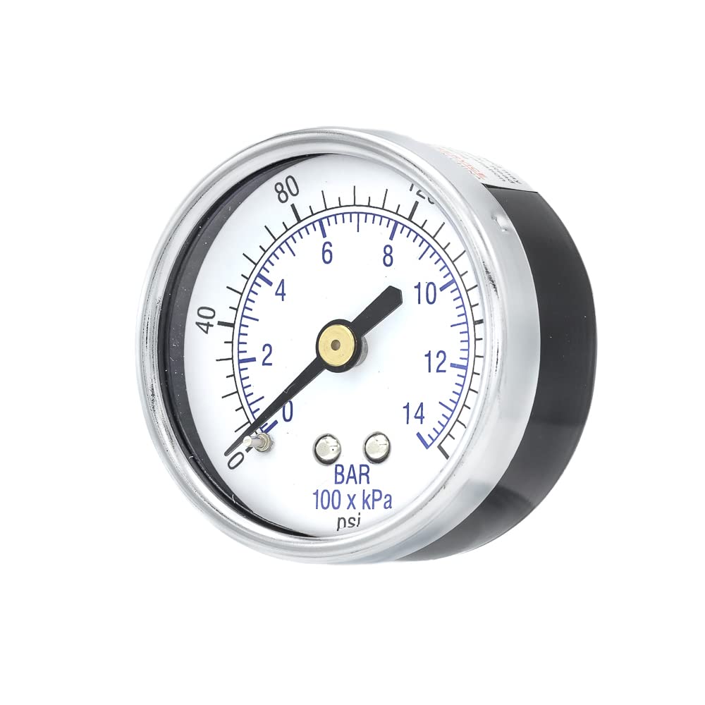 Dry Center Back Mount Pressure Gauge with 2 Dial, 0-200 PSI, 1/8 Male NPT Connection, Chrome Bezel, Brass Internals and Plastic Lens (1)