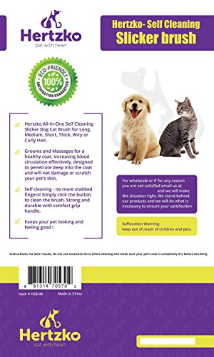 Hertzko Self Cleaning Slicker Brush – Gently Removes Loose Undercoat, Mats and Tangled Hair – Your Dog or Cat Will Love Being Brushed with The Grooming Brush