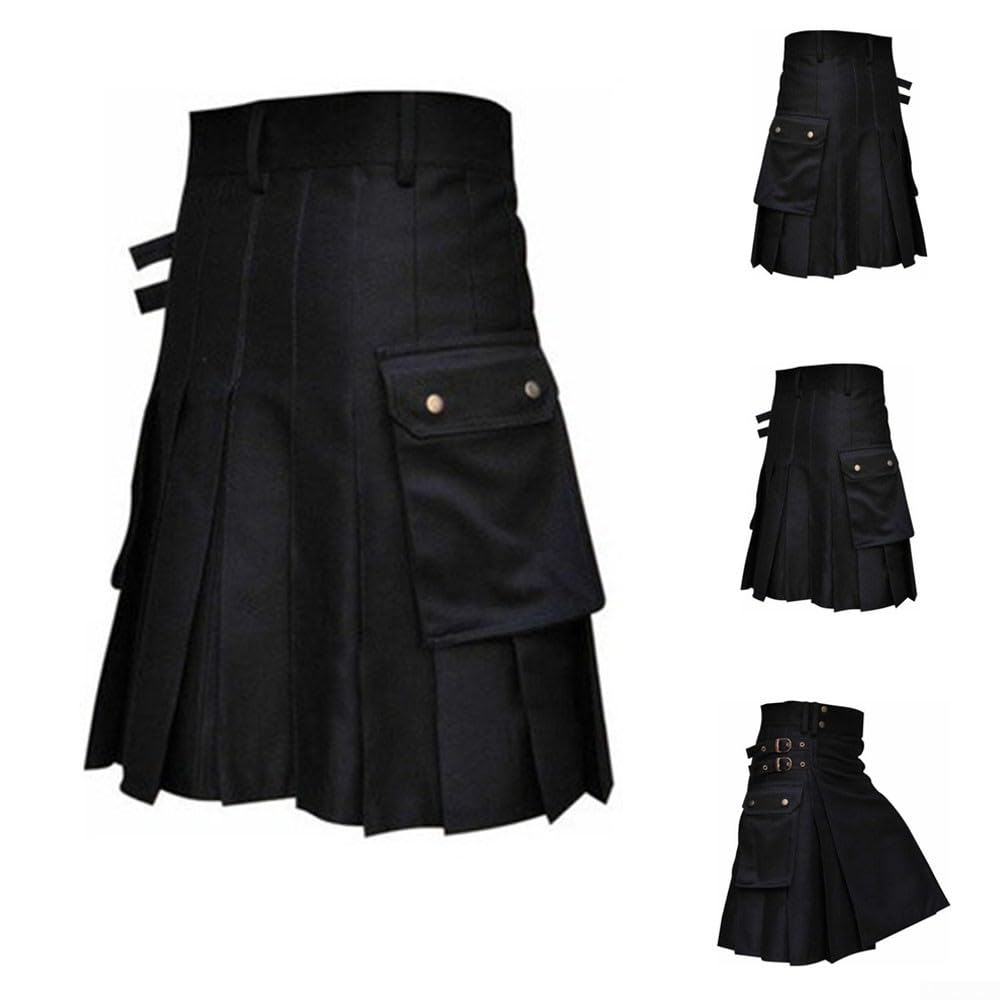 Kilt da uomo in tartan scozzese retrò, per abbigliamento tradizionale (M, nero)