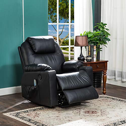 Image of BestMassage Electric Power Lift Chair Recliner Sofa for Elderly Massage Chair, Adjustable Furniture with Vibration Massage and Lumbar Heated,Remote Control,USB Ports for Living Room (Black, Leather)