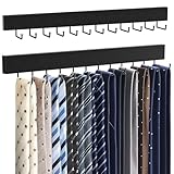 HOMEBROS Tie Rack Wall Mount, Wooden Closet Tie Hanger with 24 Metal Hooks, Large Capacity, Black, 2 Pcs