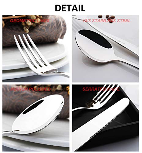 OMGard Silverware Set 20-Piece Flatware 18/8 Stainless Steel Cutlery Eating Utensils Forks Spoons Knives Sets, Mirror Polished Tableware Service for 4 Dishwasher Safe - Thumbnail 7