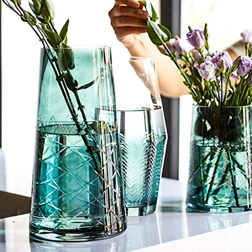 Tafelvaas, Lelie Tulpenvaas Groene Glazen Vaas Stabiele Basis Vaas, Thuis Klein Appartement Vaas, 3 Stijlen (Kleur: Groen, Maat: 9 * 9 * 27CM) - Afbeelding 6