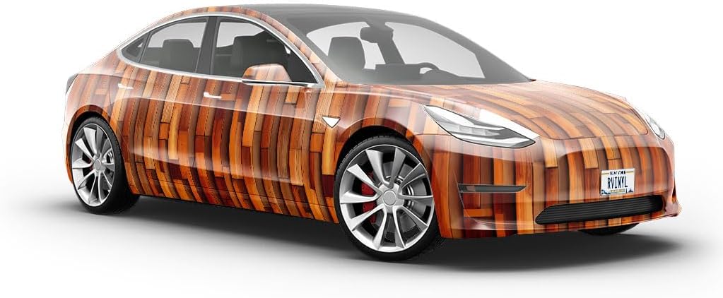 Rwraps Horizontal Strip Parquet Uneven Chestnut Gloss Vinyl Film Wrap 59in x 30ft Vinyl Vehicle Car Film Sheet Roll