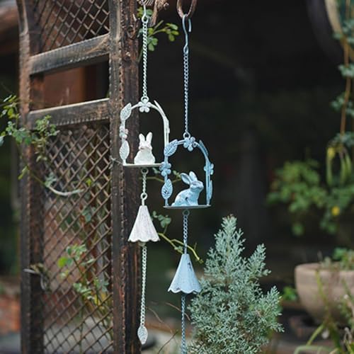 Carillon éolien en fer forgé lapin blanc objet métallique à suspendre