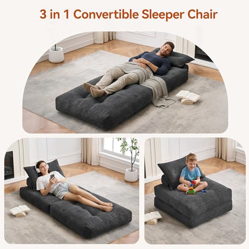 Image of MONVANE 3-in-1 Folding Sofa Bed, Convertible Sleeper Chair Bed, Grey
