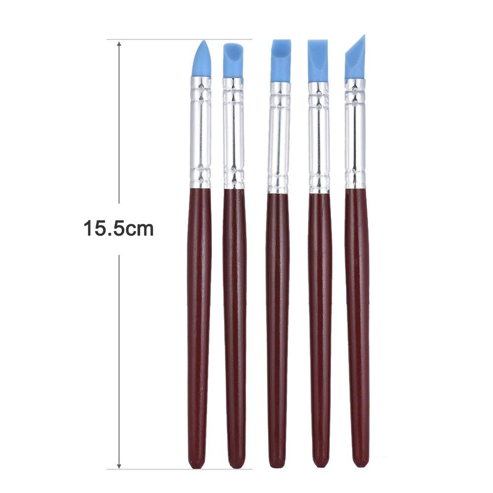 worison Rubber Tip Paint Brushes for Sculpture, Pottery, Color Shaping, Blending, Drawing, Modeling And Remove Fingerprints (Set of 5, Brown), Rubber Bristle