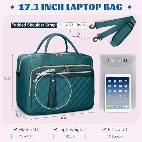 Image of RAINSMORE Laptop Bag 17.3 Inch Briefcase for Women Waterproof Computer Messenger Shoulder Bags Large Laptop Case for Work Business Office Travel College, Dark Green