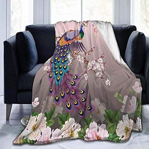 JOOCAR Peacock Flannel Throw Blanket Cover