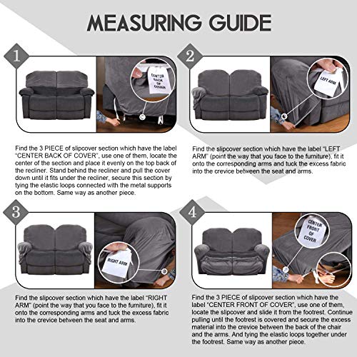 Ultimate Decor Reclining Love Seat Slipcover, 6-Piece Velvet Stretch Loveseat Reclining Sofa Covers, 2 seat Love seat Recliner Cover, Thick, Soft, Washable, Love seat Slipcovers (Dark Grey) - Thumbnail 7