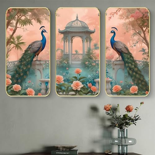 Image of Livin'luxe Set of 3 couple Peacock modern art Boho painting Premium Framed Laminated Wall paintings for living room, bedroom, home decoration, wall decoration 20 inch x 30 inch SP-33
