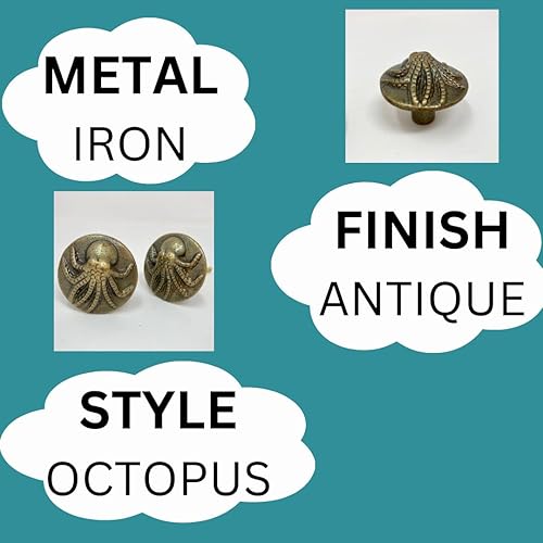 Miniatura 4 de Pulpo. Perillas de puerta de armario de metal hecho a mano de bronce de hierro antiguo vintage, tiradores de cajón manijas de puerta de gabinete