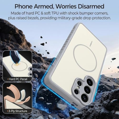 Image of VONZEE Matte Magnetic Case Compatible for Samsung Galaxy S26 Ultra Wireless Charging Shockproof Anti-Scratch TPU PC Slim Fit Full Protection Phone Cover for Samsung Galaxy S26 Ultra-Grey